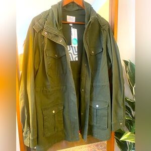Dark Green Hooded Cargo Jacket 1X NWT